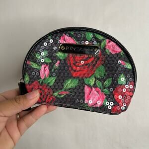 Small Betsey Johnson Rose Sequin Makeup Bag With Silver Zipper